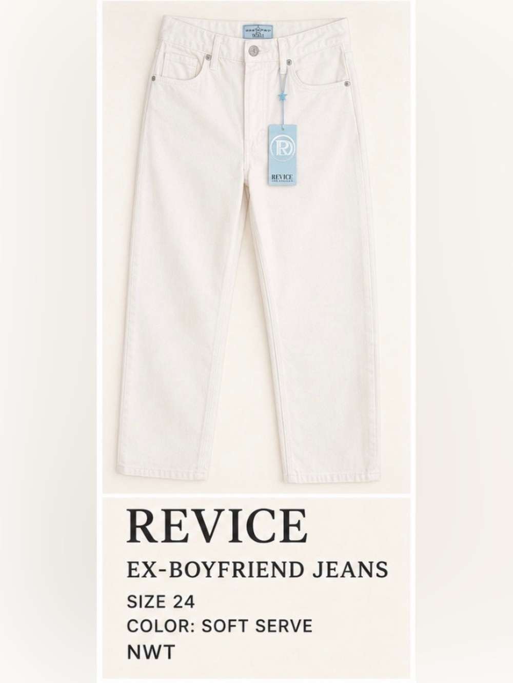 REVICE Los Angeles Ex-Boyfriend Soft Serve Jeans Size 24 White Premium Denim NWT